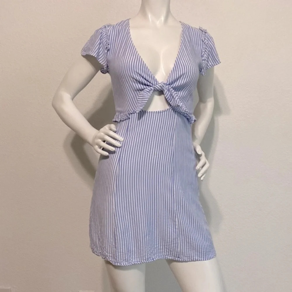 Lulus Seaport Blue and White Striped Tie Front Cutout Dress Size XS - Picture 5 of 10